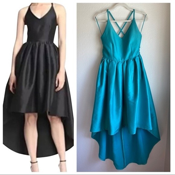 LAST CHANCE Gracia High-Low Backless Spaghetti Strap Gown in Aqua Blue Size M - Picture 1 of 14